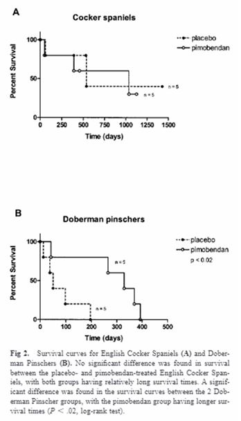 кривые выживаемости, показал существенные различия между DP-плацебо и пимобенданом